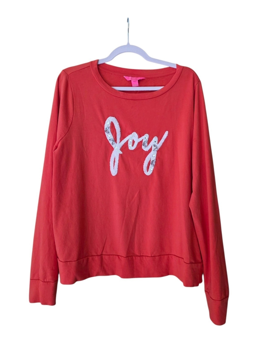Lilly Pulitzer Rami Pullover Crewneck Sweatshirt Red JOY Holidays XL Beaded